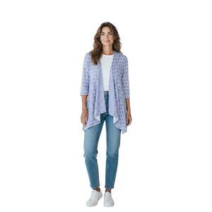 Chicos Travelers Womens Printed Cardigan~Size 00 (XS/2)~Blue White Top  L10 23